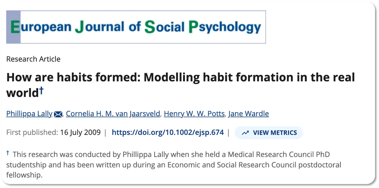 Kop van het onderzoeksartikel How are habits formed: Modelling habit formation in the real world, European Journal of Social Psychology