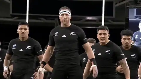 Bewegend beeld van de All Blacks die voor de wedstrijd de haka uitvoeren